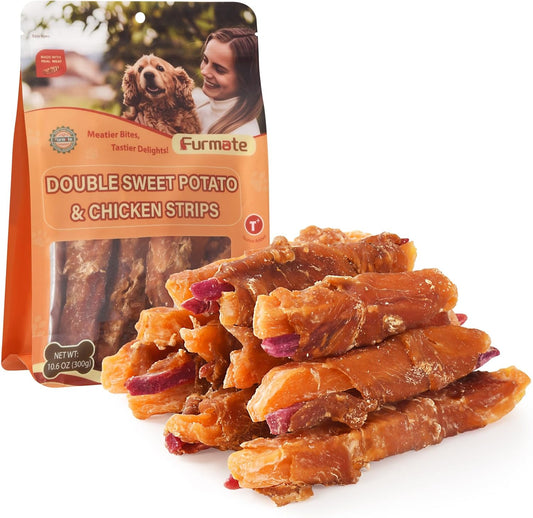 Chicken Jerky Wrapped Double Sweet Potato Dog Treats,Low Fat & Rawhide-Free & High Protein Dog Snacks,Orange & Purple Sweet Potato Soft Chews w/1% Taurine for Small Medium Large Dogs,10.58oz