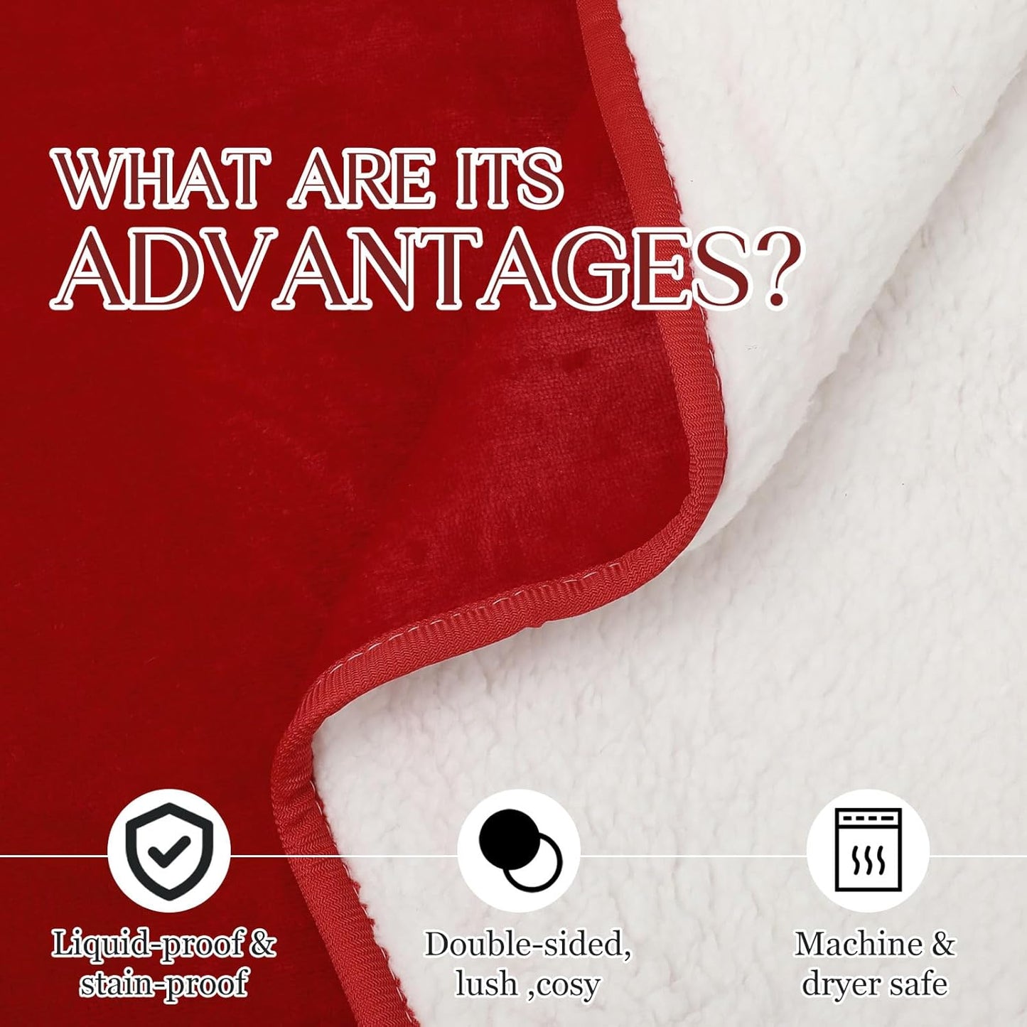 Love Red Waterproof Bed Blanket, Queen Size 80'' x 80'' Double Side Leakproof Reversible Sherpa Flannel Fleece 3 Layer Lightweight Blanket, Absorbs 70oz