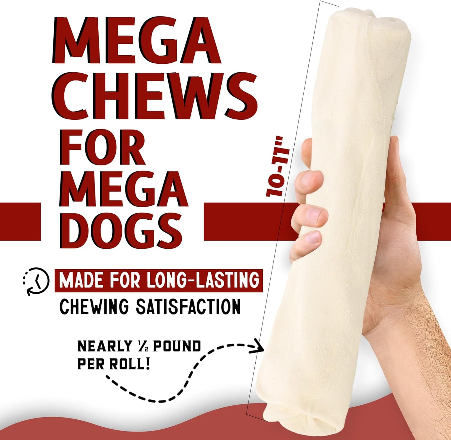 Canine Chews 10-11" MEGA Retriever Rolls (10 Pack) Natural Rawhide for Big Dogs - Long-Lasting Dog Chew Treats for Aggressive Chewers - Odor-Free - Extra-Large