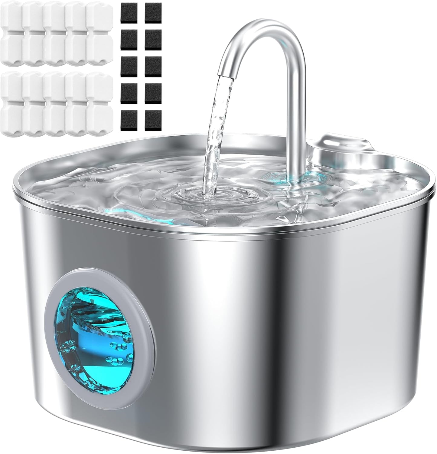 Cat Water Fountain with 10 Filters + 10 Sponges,Pet Fountains Cats Automatic Waterer Bowls for Drinking Small Dog Water Dispenser Indoor Metal Pets Water Faucet Bottle Kitty Watering Supplies