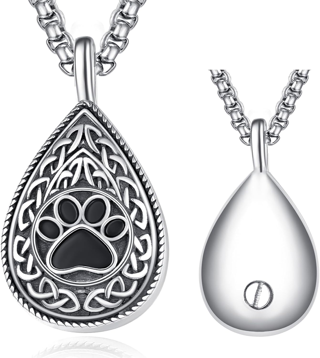 Pet Cremation Urn Necklace for Dog Cat Ashes 925 Sterling Silver Paw Print Keepsake Pendant Celtic Knot Memorial Jewelry for Women Men
