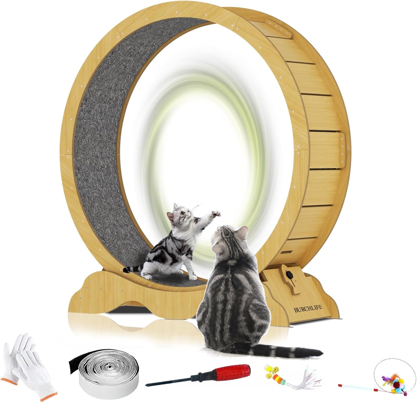 Cat Exercise Wheel 45 Inch Cat Treadmill for Indoor Cats, Running Wheel with Detachable Carpeted Runway, Cats Running Wheel Carpet Suitable for Most Pets Weight Loss and Health (Wood, XXL)