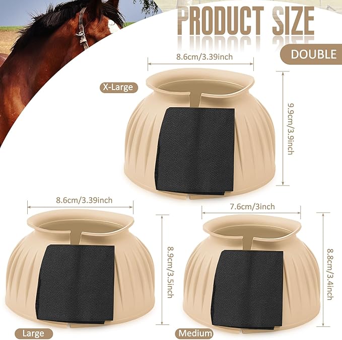 Abbylike Horse Bell Boots Protect Against Hoof Impact Trauma Rubber Bell Boots Horse Care for Turnout No Rub Design Comfort Quick Wrap Hook and Loop