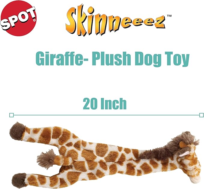 SPOT Skinneeez Giraffe 20 Inch Stuffing-Free Plush Squeaky Dog Toy – Long Interactive Chew Toy for Medium and Large Dogs – Mess-Free Play for Light & Moderate Chewers