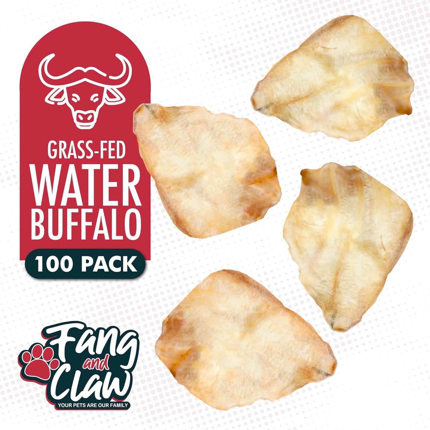 Fang & Claw 50 Count Water Buffalo Ears for Dogs – 100% Natural, Single-Ingredient, Long-Lasting Rawhide Alternative, Grain-Free