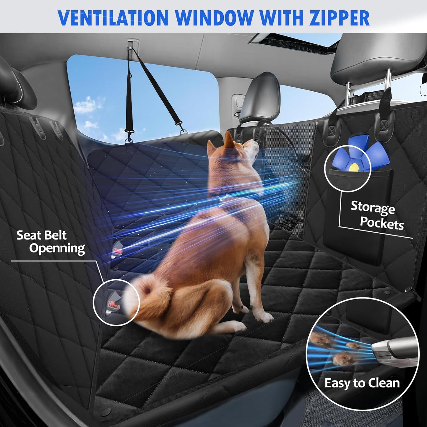 Back Seat Extender for Dogs-with Removable Soft Blankets, Hard Bottom Dog Car Seat Cover for Back Seat, Sturdy Backseat Extender for Dogs, Waterproof Dog Hammock for Car, SUV