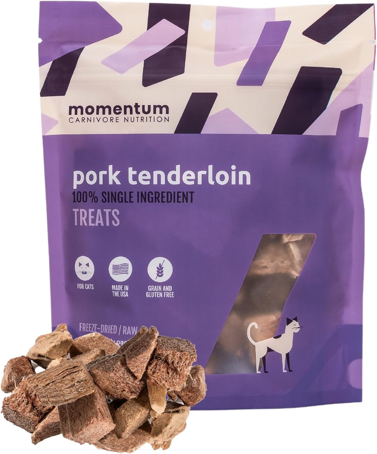 Momentum Carnivore Nutrition Freeze-Dried Pork Tenderloin Cat Treats – Single-Ingredient, All-Natural, Grain-Free Treats – 2.5 oz Bag