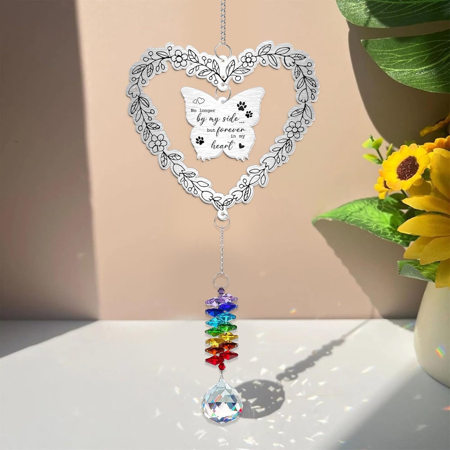 Personalized Dog Memorial Aluminum Suncatcher Ornament – No Longer by My Side but Forever in My Heart – Custom Dog Name Butterfly Pet Loss Gift, Rainbow Bridge Remembrance Decor