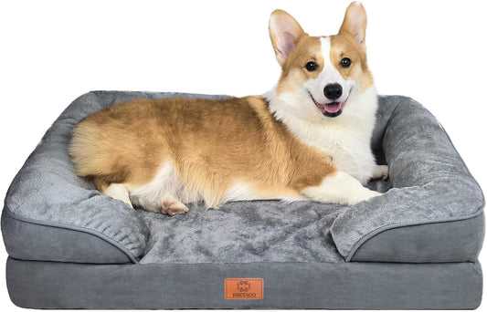 Dog Bed for Medium Size Dogs with Removable Washable Cover Pet Bed Large Orthopedic Dogs Bed with Sides Egg-Crate Foam Dog Couch Waterproof Memory Foam Non-Slip Bottom-L(35'*26.5')-Grey