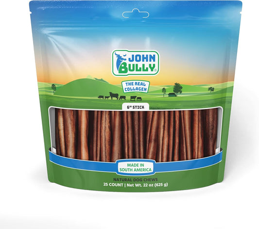 john bully Collagen Stick 6" 25PK, The Best Option for Your Dog, 100% Natural, Rich in Protein, Highly Digestible, Gluten Free,Premium Grade Quality,Odor Free The Real Collagen