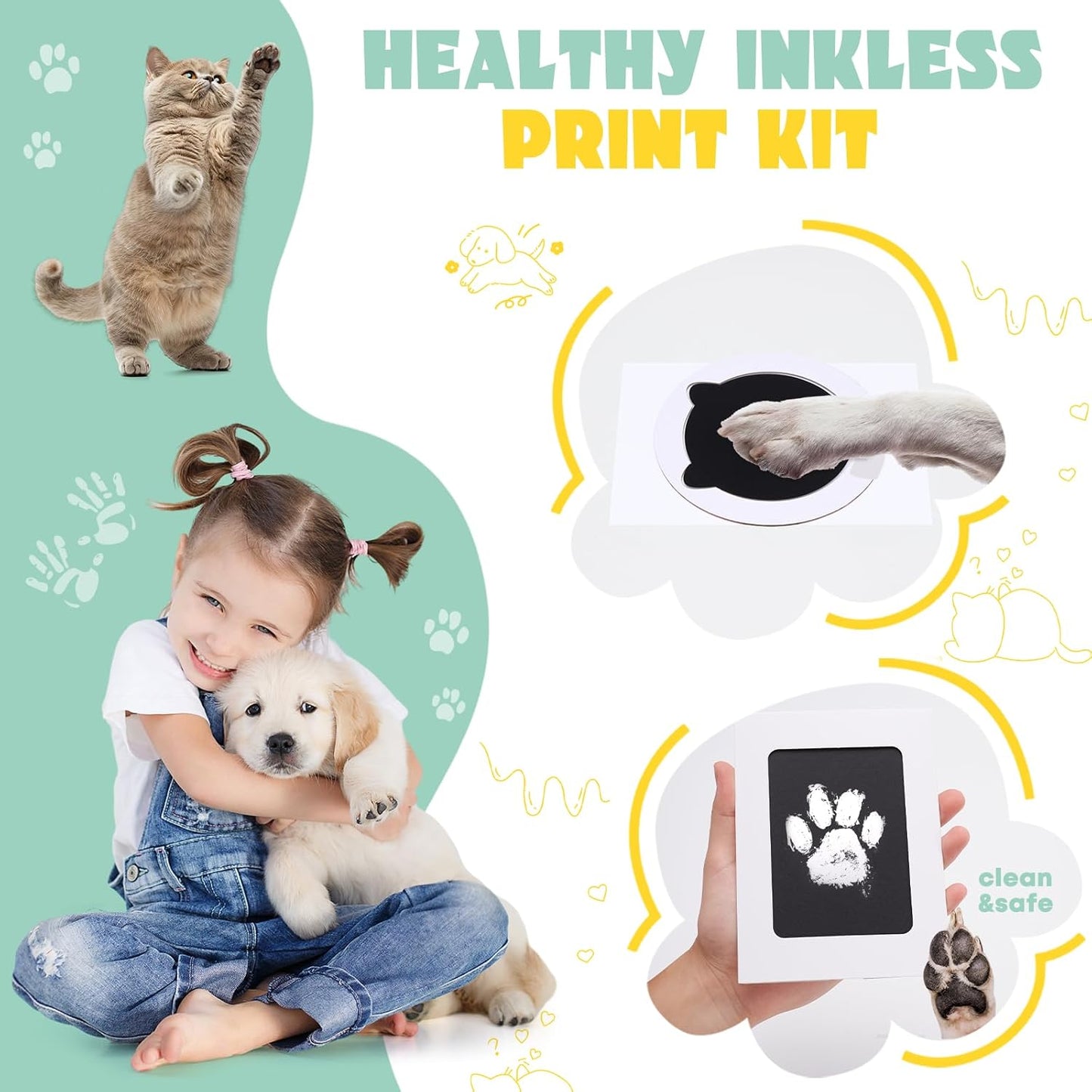 Nabance Paw Print Kit, Dog Nose Print Kit, Mess-Free Paw Print Ink Pads, 8Pcs Pet Paw Print Impression Kit with Photo Frames, Safe Clean Touch Ink Pads, Nose Print Stamp Pad for Dogs Cat
