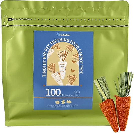 Timothy Grass Carrot Pet Teething Snacks Supplement Small Pet Hamster, Guinea Pig, Rabbit, Chinchilla Food Vitamins Oral & Gastrointestinal Health 7pcs