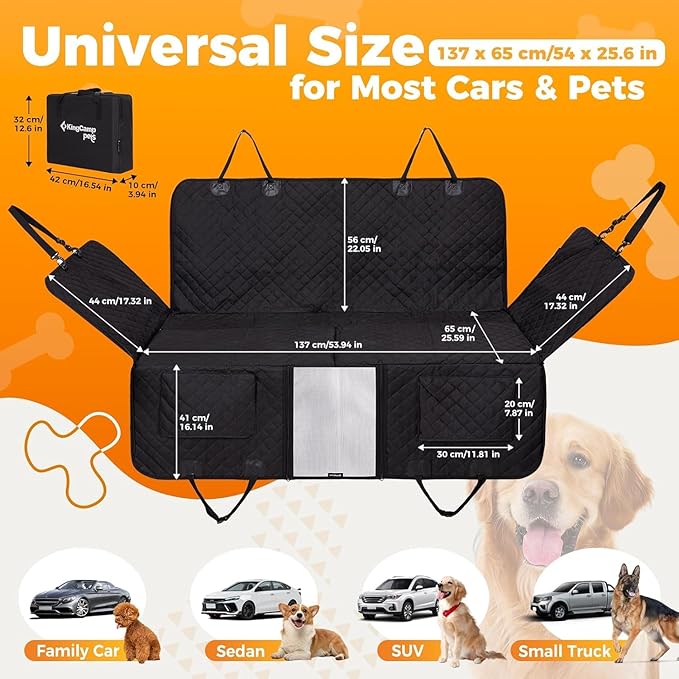 KingCamp 2025 Upgrade Dog Car Seat Cover for Back Seat, Waterproof Scratch Proof Dog Hammock with Hard Bottom 600D Heavy Duty Nonslip Durable Seat Protector with Mesh Window for Cars, SUVs