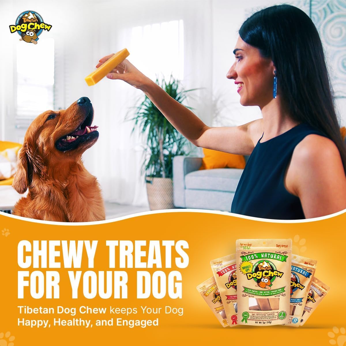 Tibetan Dog Chew Yak Cheese Sticks (18 Medium Chews) - Natural Handmade Treats for Medium Dogs, Long-Lasting, Easy to Digest, No Additives, Rawhide, Grains or Gluten, Perfect for Aggressive Chewers