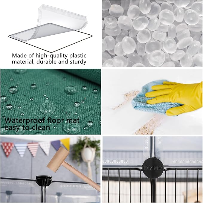 DINMO Small Animal Playpen with Oxford Mat, 24 inches Height, Pet Exercise Fence, Home Protector, Iron Mesh and Plastic Combination, Visualization, DIY, Games Hole Series, 60.2 x 24.8 x 24.8inch