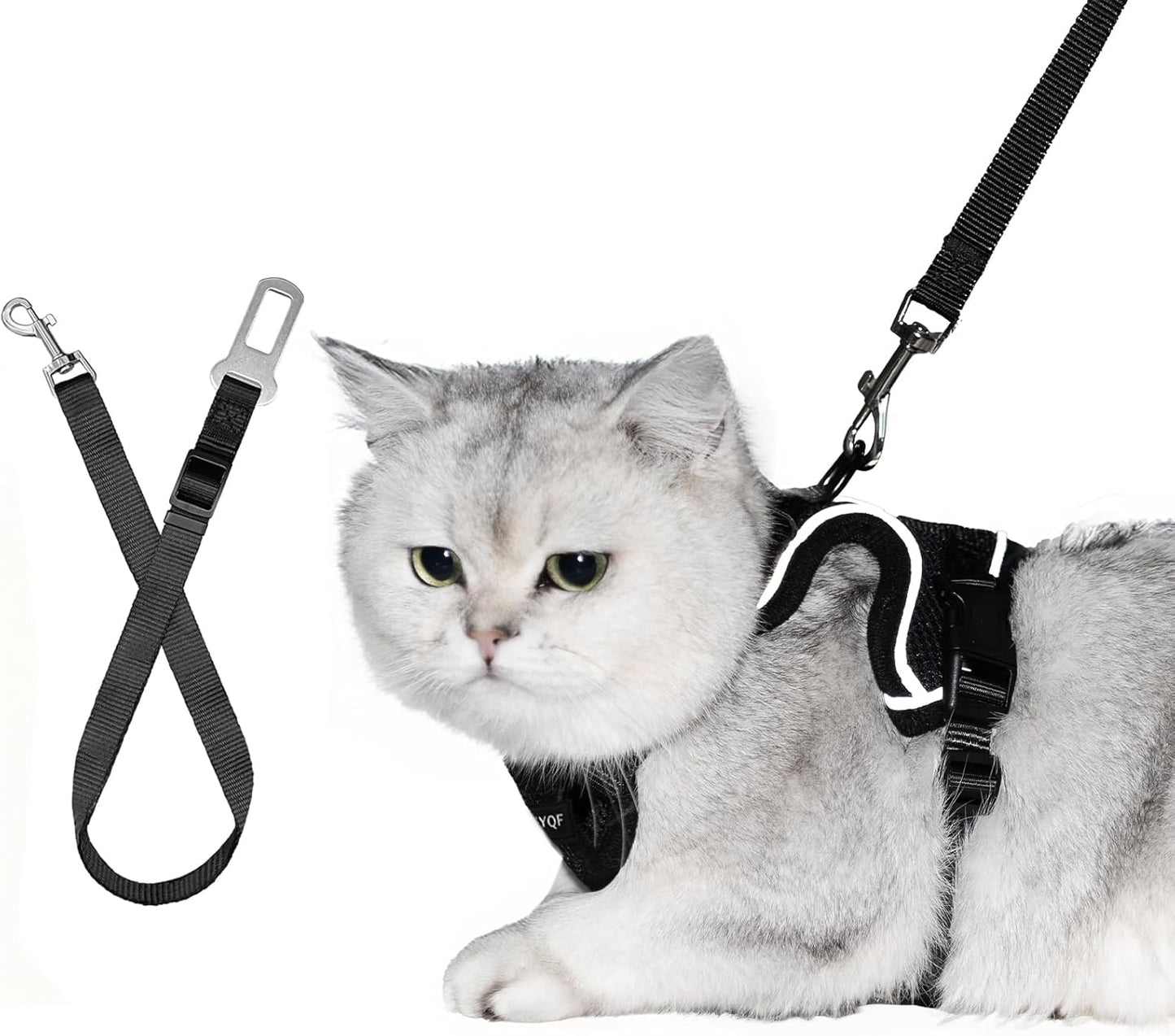 Cat Harness and Leash Set, Cat Car Harness, Soft and Breathable Vest with Reflective Strip, Anti Escape Adjustable Cat Harness, Easy to Wear for Cats Walking and Traveling, Black, M