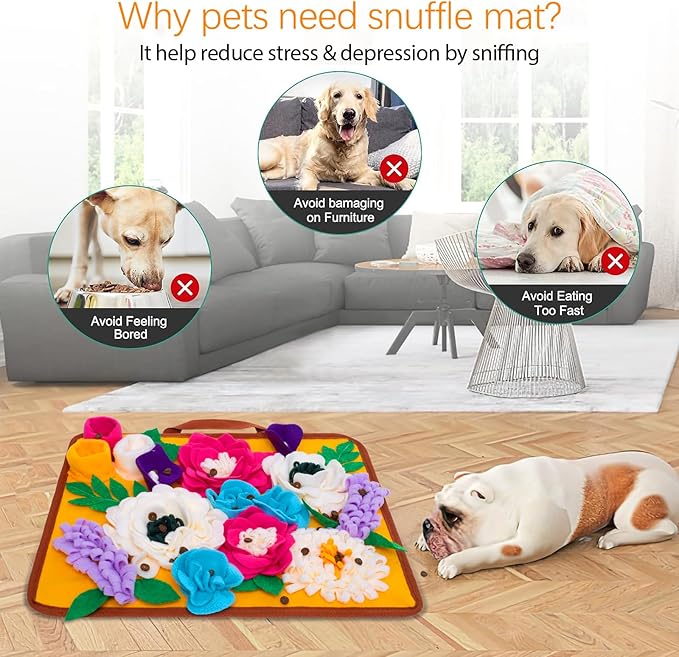 Snuffle Mat for Dogs Pet Treats Feeding Mat for Small/Medium Breed Dogs Non-Slip/Portable/Durable Interactive Dog Puzzle Toys Encourages Natural Foraging Skills (Orange)