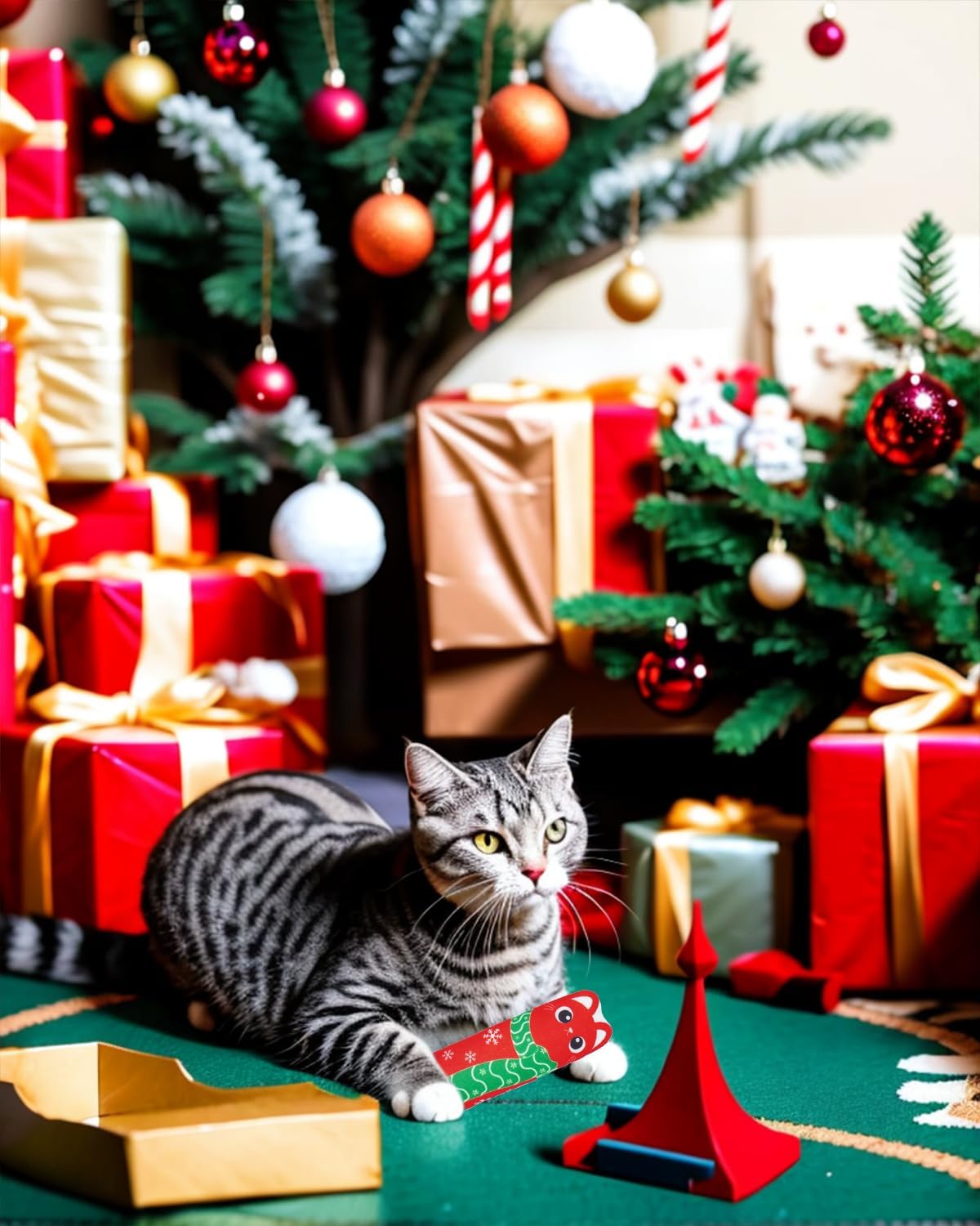 PET SHOW 8 Pack Christmas Cat Kicker Toys with Catnip Crinkle Sound Toys for Indoor Cats Xmas Santa Gift Patterns Plush Kittens Shape Natural Interactive Pet Kitty