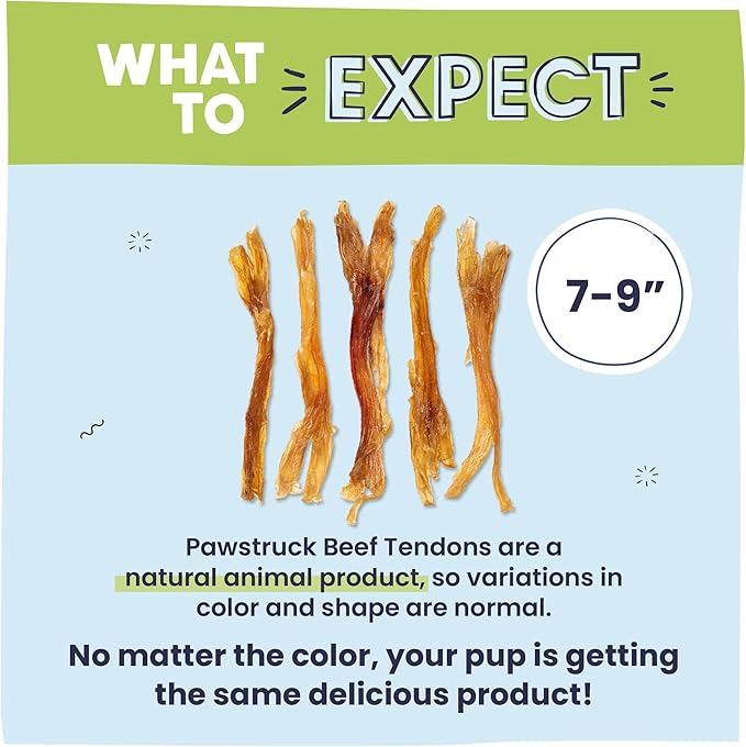 Pawstruck Natural 7-9” Beef Tendon Chew Sticks for Dogs – Premium Rawhide-Free, Single Ingredient, High Protein, Low Odor Dental Treat – 10 Count – Packaging May Vary