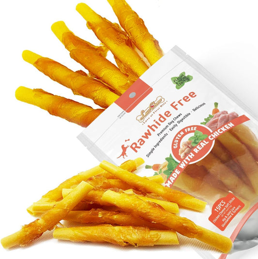 Chicken Wrapped Dog Bone Treat Sticks with Glucosamine & Turmeric, Easy to Digest, Non-Rawhide Soft Chicken Cheese Dog Chew Treats 15pcs/Pack