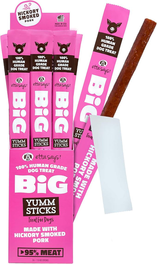 etta says! Big Yumm Sticks - Real Meat Pork Dog Jerky Treats - Human Grade - Made in The USA (24 Count Pack of 1)