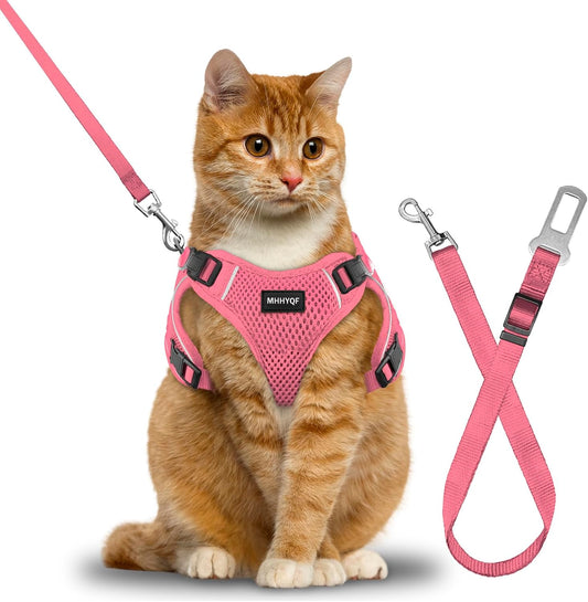 Cat Harness, Cat Harness and Leash for Walking, Escape Proof Soft Adjustable Vest Harnesses for Cats, Easy Control Breathable Reflective Strips Harness, Kitten Harness and Leash Set, Pink, S