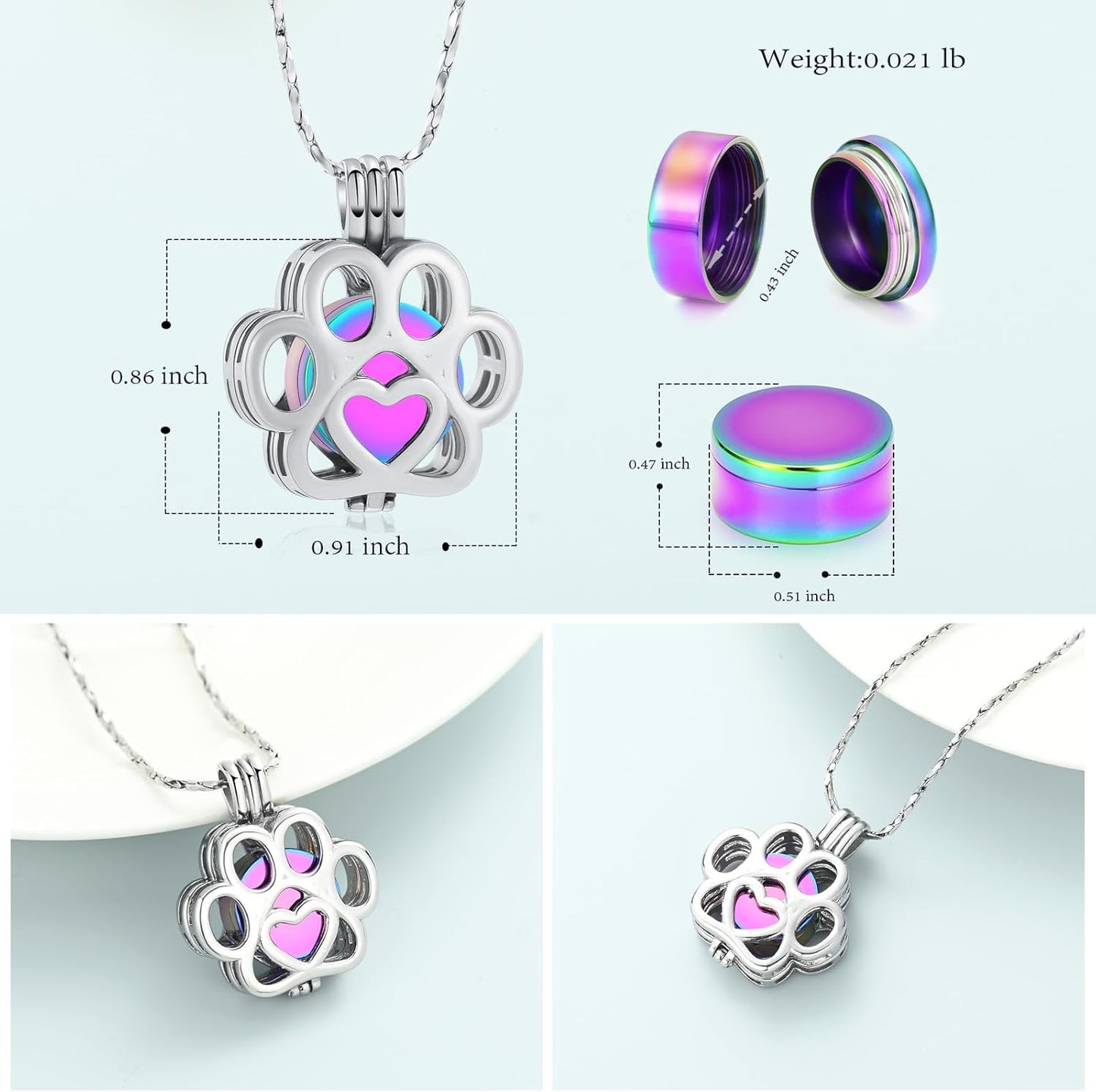 Imrsanl Pet Ashes Necklace Cremation Jewelry for Cat Dog Ashes Pendant Paw Print Urn Necklace for Women Men Keepsake Jewelry for Memorial Locket
