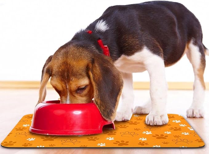 Dog Food Mat, Absorbent Water Bowl Mats Cat Pet Feeding Placemats Orange 16 * 24 inch