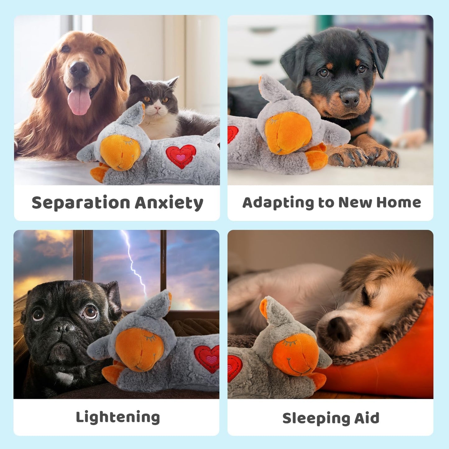 ALL FOR PAWS Heart Beat Dog Toy, Puppy Sleeping Buddy Cuddle Toy Dog Soothing Plush Toy, Crate Training Puppy Stuffed Animal Gift Toys for Your Furry Friend