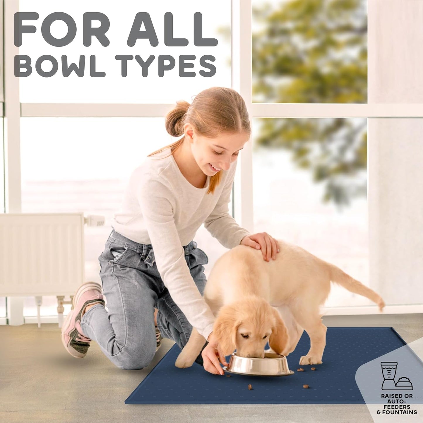 Dog Food Mat - 24x15 Raised Edges Dogs Mat for Food and Water Prevent Spill, Waterproof Cat Food Mats Protect Floors, Easy Clean Dog Bowl Mats for Food and Water, Silicone Pet Feeding Placemats