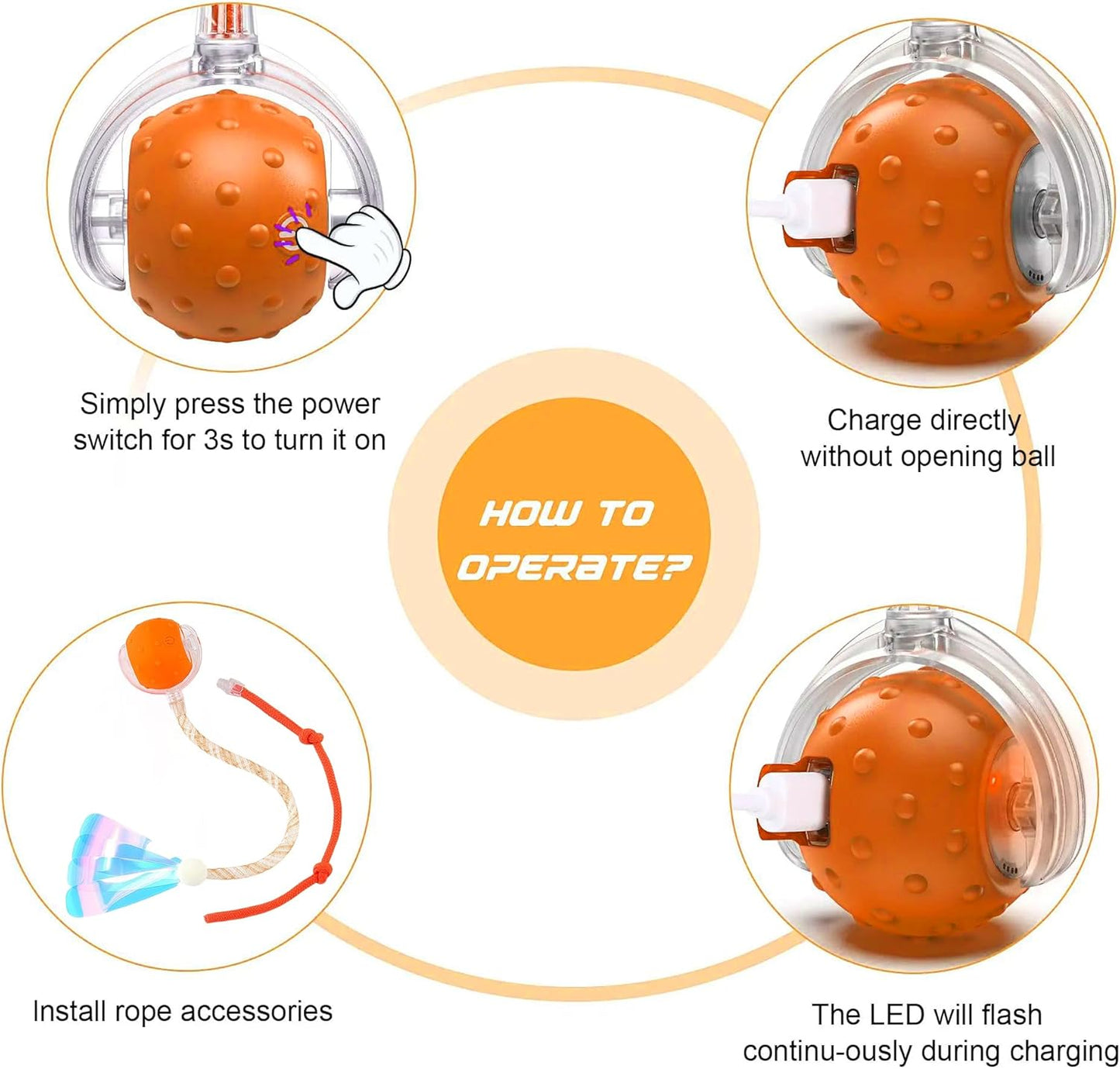 Interactive Cat Toys Ball for Indoor Cats,[2025 Newly Upgraded] Agile Moving Cat Ball with Elastic Mesh Tail,Automatic Kitten Toys for Bored Indoor Adult Cats,Motion Activated (Orange)
