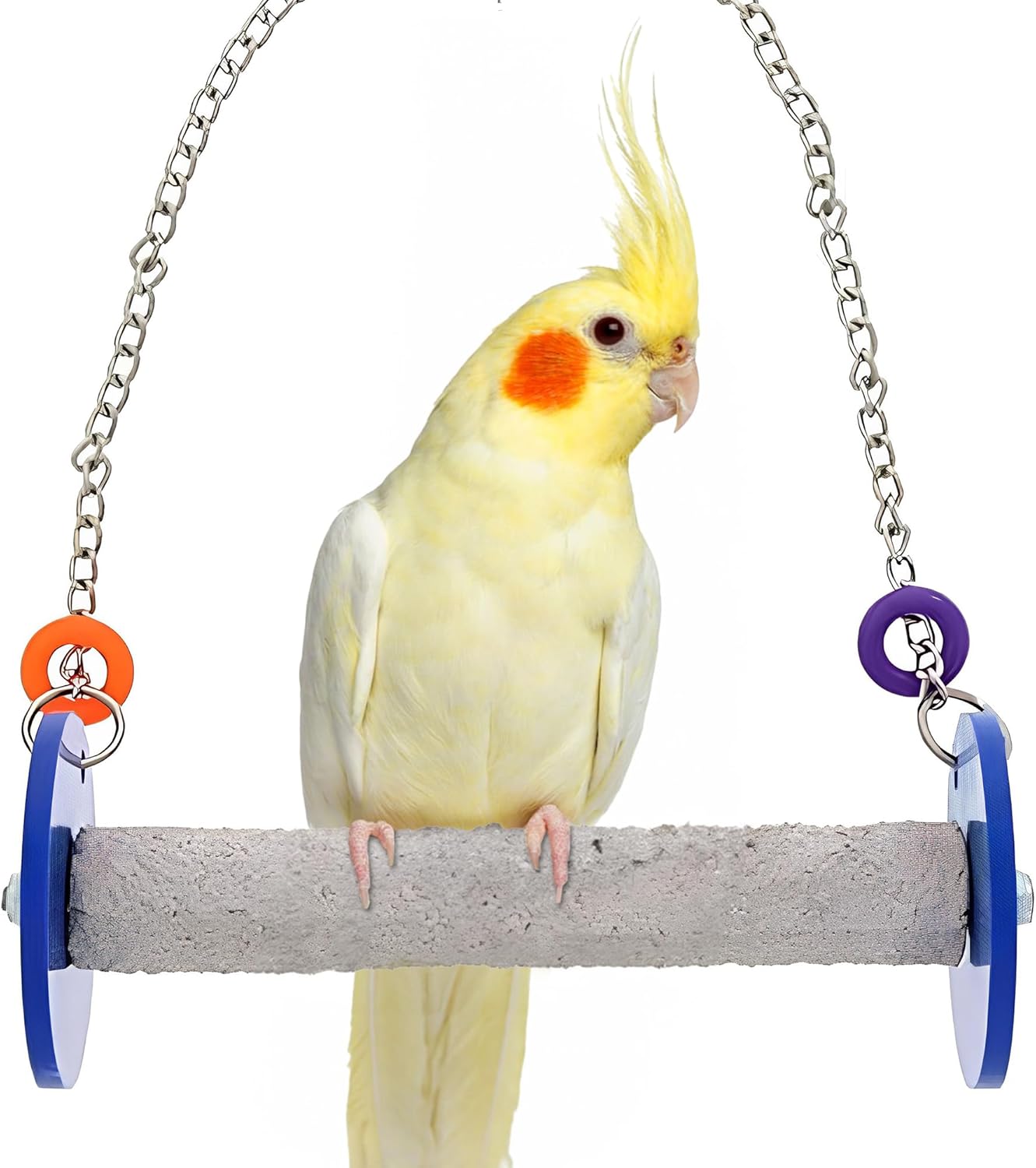Roll Bird Swing - Pumice Perch Bird Toys Trims Nails and Beaks, Safe and Non-Toxic Bird Cage Accessories for Small and Large Birds, Swinging Toys Birds Will Love, Small 7.5 Inches