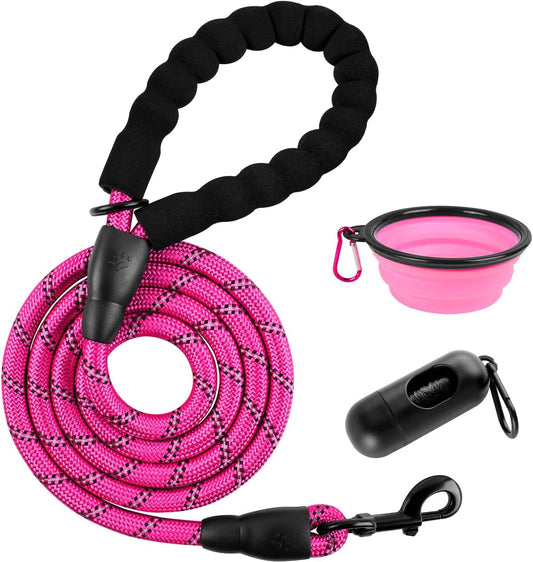 BARKBAY Dog Leashes for Large Dogs Heavy Duty Dog Leash 4/5/6 FT with Comfortable Padded Handle and Highly Reflective Threads for Medium Large Dogs Walking Training Running (6FT-1/2'',Fushcia)