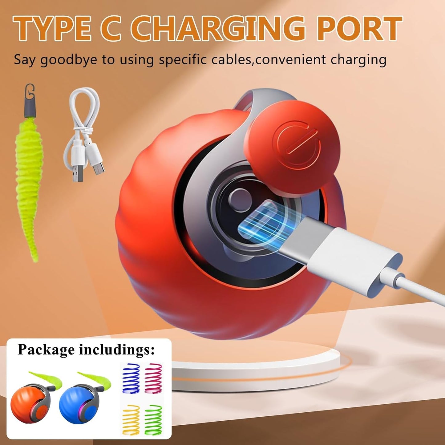 6PCS Interactive Cat Toy Automatic Moving Smart Toy Ball with Replacement Tail for Indoor Bored Cats/Dogs, Sensor Teasing Ball Self-Rolling Pet Chase, Speedy Cat Toys for Pets Exercise (Blue+Orange)