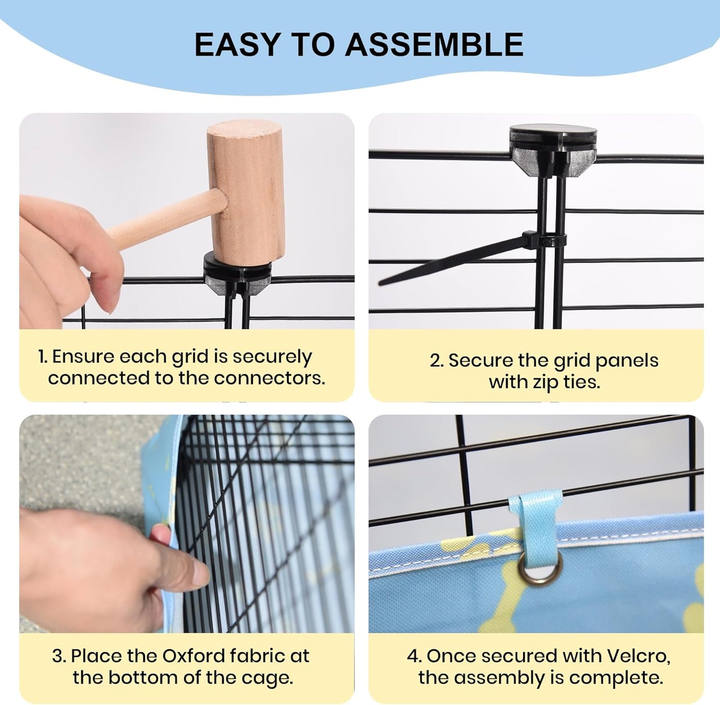 Guinea Pig Cages with Liner, 8-Sqft Small Animal Pet Playpen Indoor C&C Habitat Cage for Rabbit Puppy Hedgehog Outdoor Metal Yard Fence, 12 Panels (B011-07 cage&Liner)