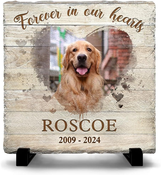 Personalized Pet Memorial Stones for Dogs - Square Headstones for Cemetery - Dog Remembrance Gifts - Memorial Plaques Engraved Forever in Our Hearts