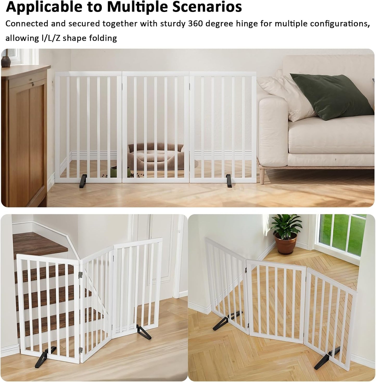 Dog Gate 32" Tall Freestanding Dog Gate for Doorways Foldable Pet Gate for Dogs Indoor (White,3 Panel)