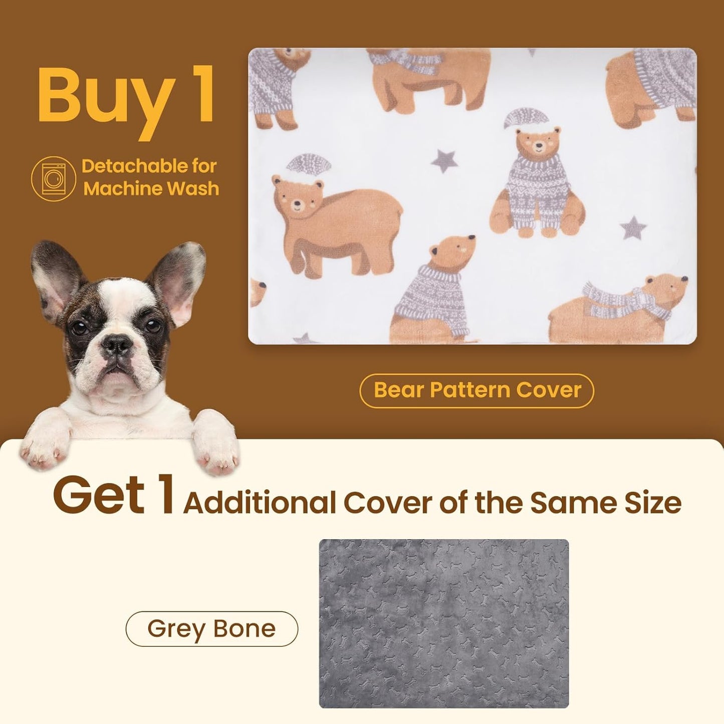 Bearhug Heated Cat Bed, Dog Heating Pad 28"×18"[Two Replaceable Cover] Adjustable Temperature Pet Heating Pad with Steel-Wrapped Cord, Waterproof and Chew-Resistant for Cats Puppies Medium Animals