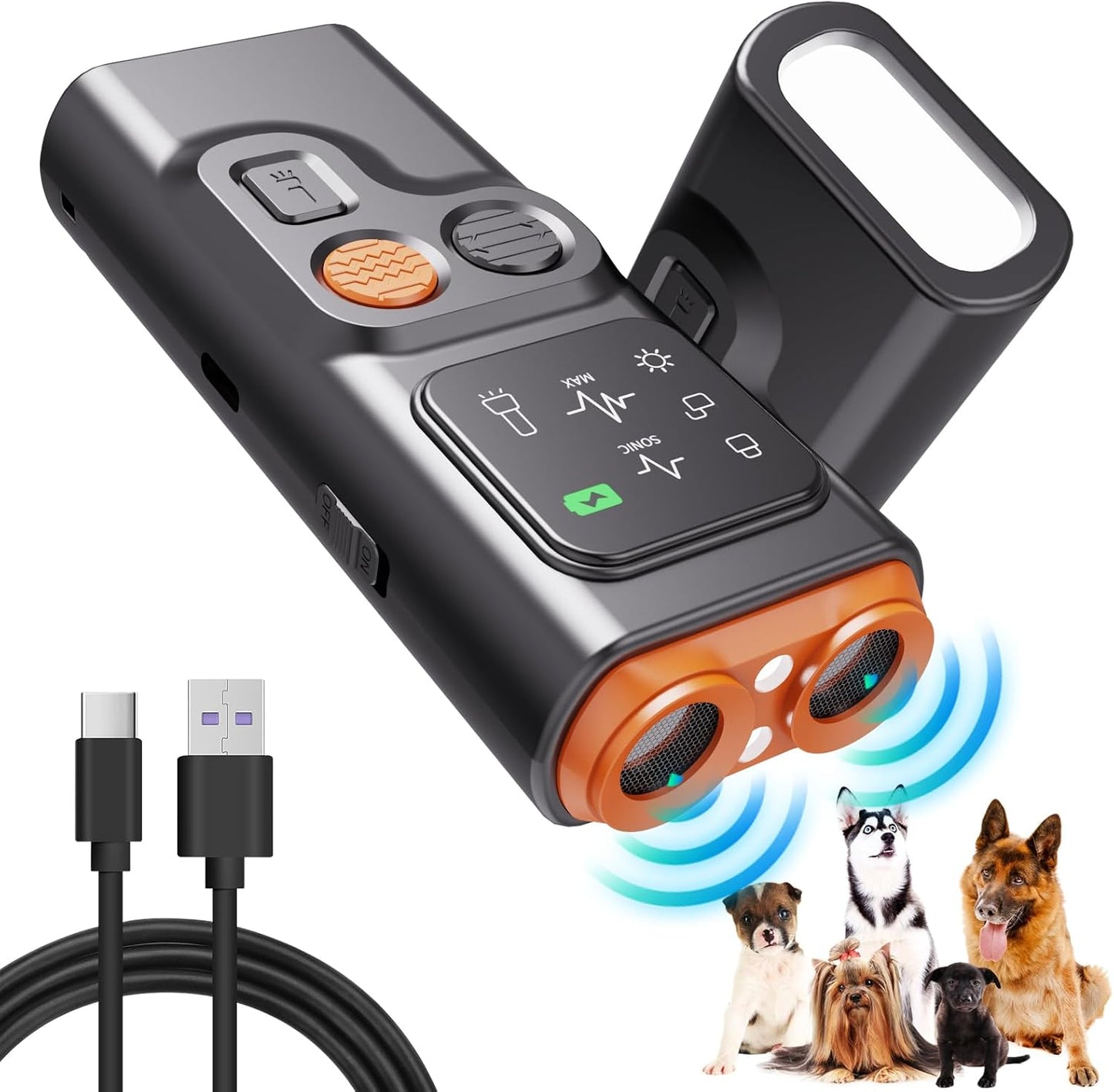 BarkGuard Pro 2025, Anti Barking Device for Dogs, Dog Bark Deterrent Device with LED Flashlight and HD Display, Double Head High Power Dog Behavior Correction Device, Stops Barking in Seconds