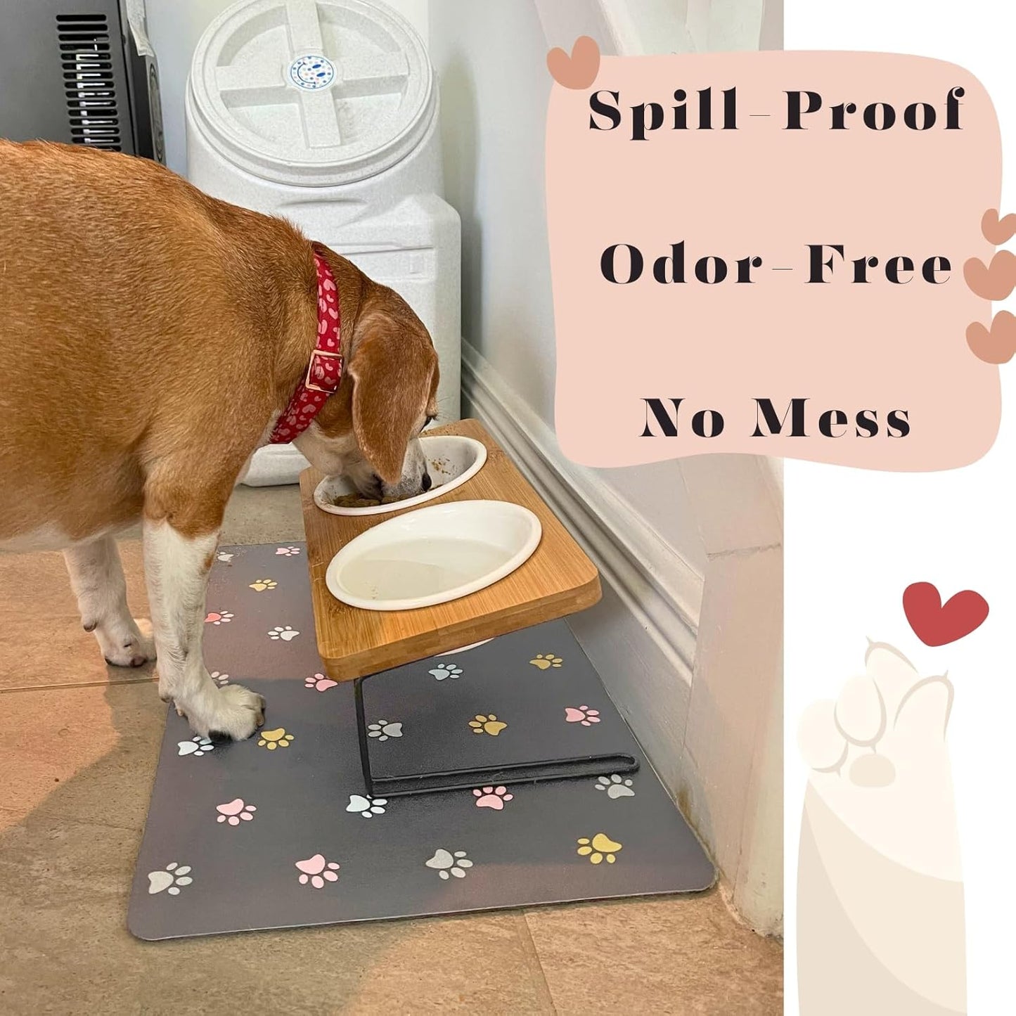 Cat Food Mat Absorbent Dog Mat for Food and Water Non Slip Quick Dry Dog Bowl Mats for Floors 19" X 12" Paw Light Gray
