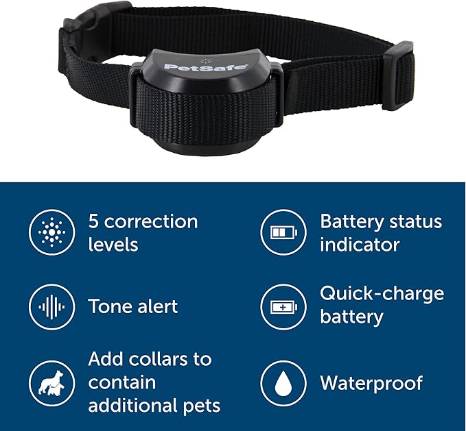 PetSafe Stay & Play Pet Fence Wireless, Dog Fence Collar Rechargeable Receiver Collar, Waterproof Design, Compatible with All PetSafe Wireless Fences, Invisible Wireless System (Black)