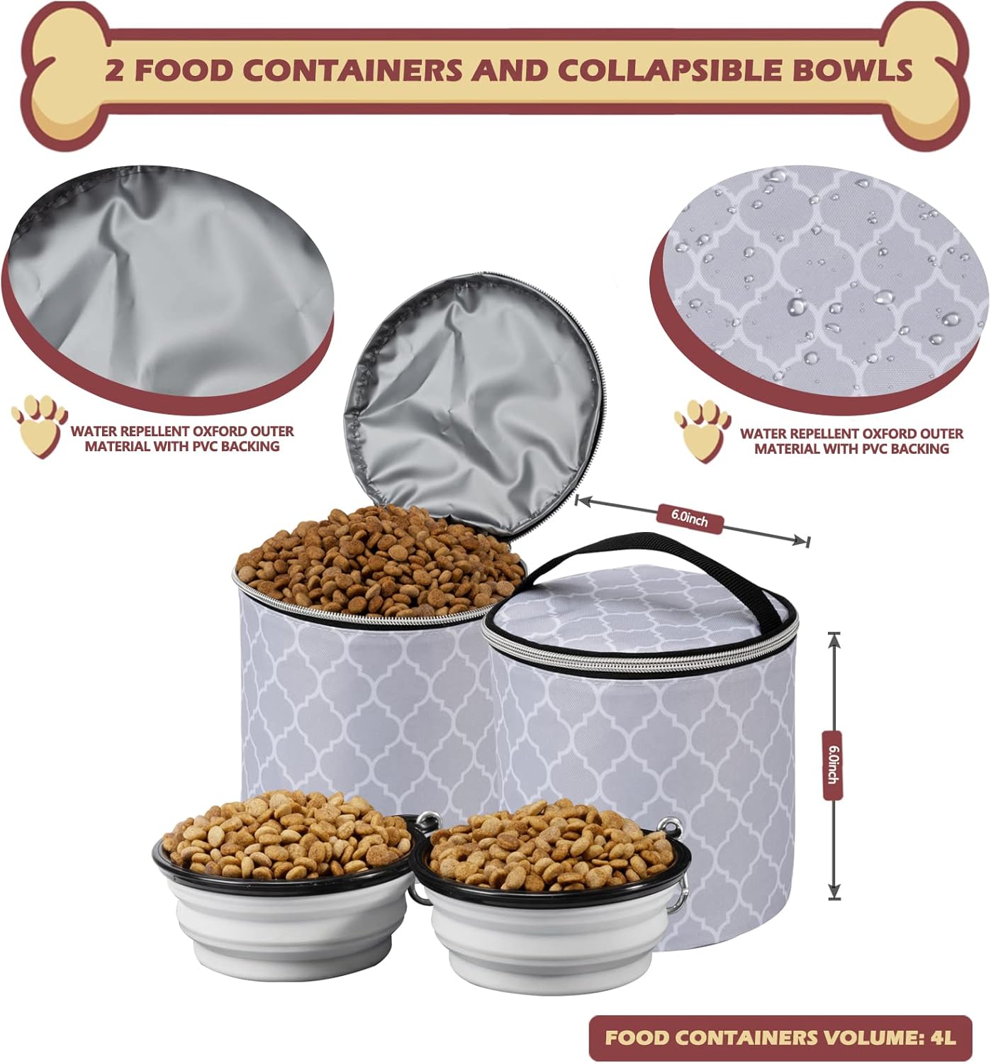 BAGLHER Dog Travel Bag Backpack, Airline Approved Pet Supplies Backpack, Dog Travel Backpack with 2 Silicone Collapsible Bowls and 2 Food Baskets DLWhite