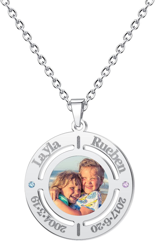 CharmSStory Personalized Photo Necklaces Custom Engraved Name Necklace Memory Keepsake Picture Necklace Pendant Customized Gifts for Women Men