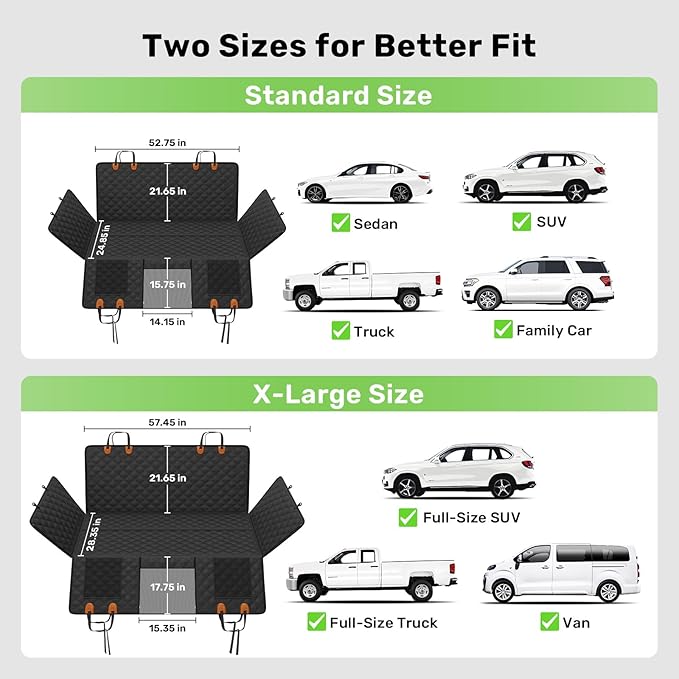 Zanch 2025 Upgraded Dog Car Seat Cover, 400 lbs Heavy Duty Hard Bottom, Waterproof & Anti-Scratch Back Seat Protector, Nonslip Pet Hammock Extender for Large Trucks, SUVs, Vans, XL-Green