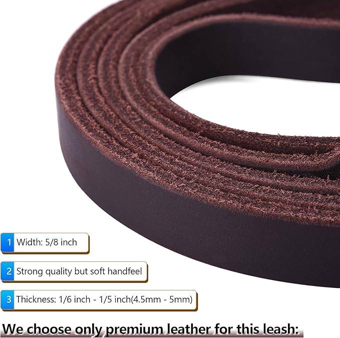 Genuine Leather Dog Leash - Heavy Duty Dog Training Leashes for Large Breed Dogs and Medium Dogs - 4FT / 5FT / 5.6FT Long with Color Black and Brown