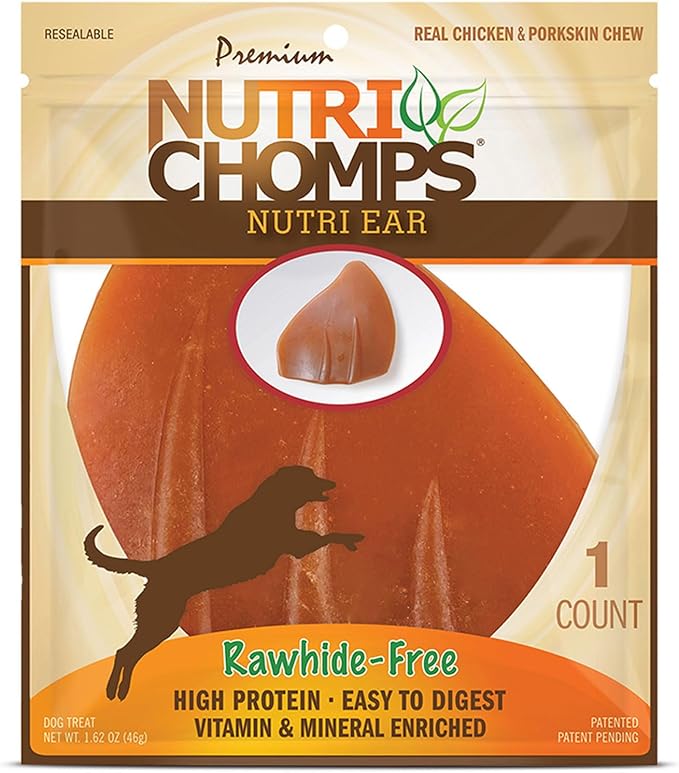 Nutri Chomps Dog Chews, Ear Shaped, Real Chicken Flavor, 1 Count, Easy to Digest, Rawhide Free Dog Treats, Long Lasting, Vitamin and Mineral Enriched