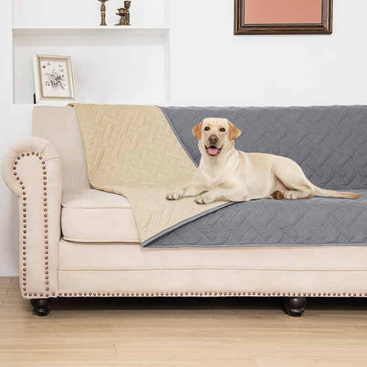 Dog Bed Cover for Pets Blankets Rug Pads for Couch Protection Waterproof Bed Covers Dog Blanket Furniture Protector Reusable Changing Pad (Dark Grey+Beige, 82"x102")