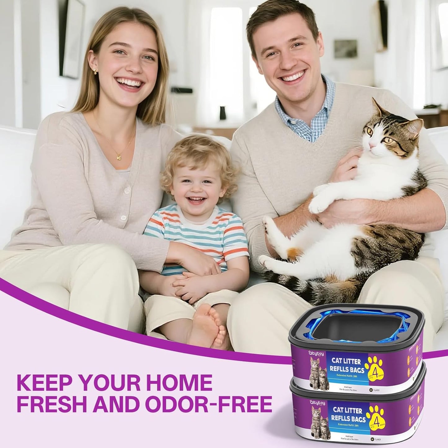 Cat Litter Refill Bags Jumbo 28FT-3 Pack Compatible with Litter Genie Refill Standard,Plus,Style Pail Refills,Cat Refill Cartridge Lasts Up to 12 Months(NOT Compatible with XL)