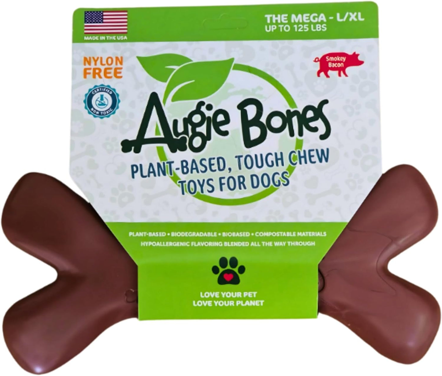 Non-Toxic Dog Toys - Sustainable Bacon Flavored Dog Chew Toys for Aggressive Chewers - Plant-Based Bioplastic Pet Toys - Made in The USA (Mega)