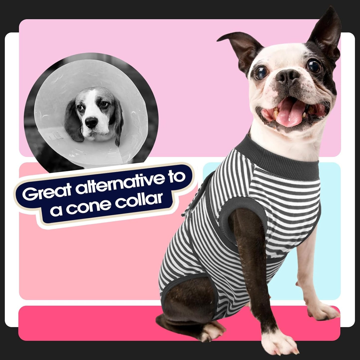 FUAMEY Dog Recovery Suit Male,Dogs Surgery Neuter Suits Puppy Spay Shirts for Female Protect Dog's Skin Anti Licking Abdominal Wounds Doggie Onesie Pet Bodysuit Alternative to Cone Gray Stripes XS
